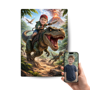 T-Rex Abenteuer – Personalisiertes Kinder-Metallposter